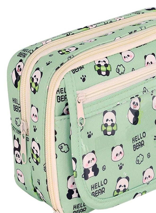 زيبويو حقيبة أقلام رصاص زيبويو® بتصميم باندا كاواي، حقيبة تنظيم ذات سعة كبيرة، حقيبة متعددة الاستخدامات للمكياج والسفر، مصنوعة من البوليستر المتين بنقشة زهور الباندا الخضراء، مناسبة للفتيات والمراهقات، 21.5 × 12.5 × 8.5 سم. - Image 5